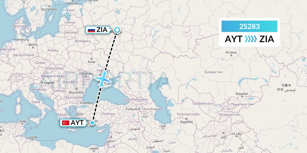 2S283 Star Equatorial AL Flight Map: Antalya to Moscow