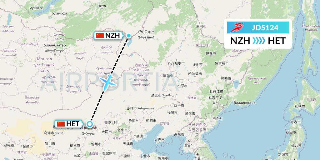 JD5124 Capital Airlines Flight Map: Manzhouli to Hohhot