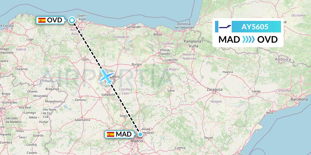 AY5605 Finnair Flight Map: Madrid to Asturias