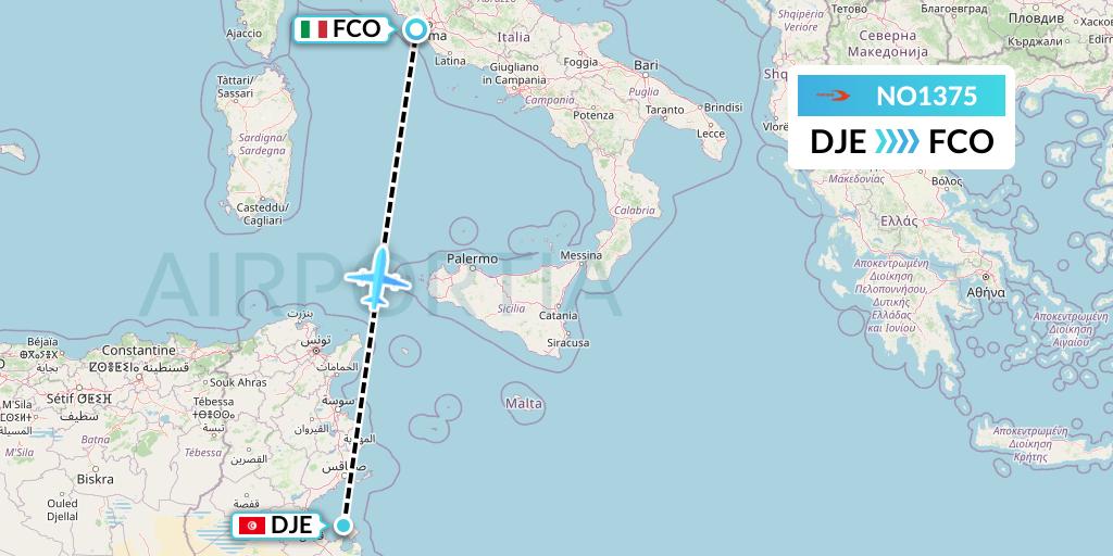 NO1375 Neos Flight Map: Djerba to Rome