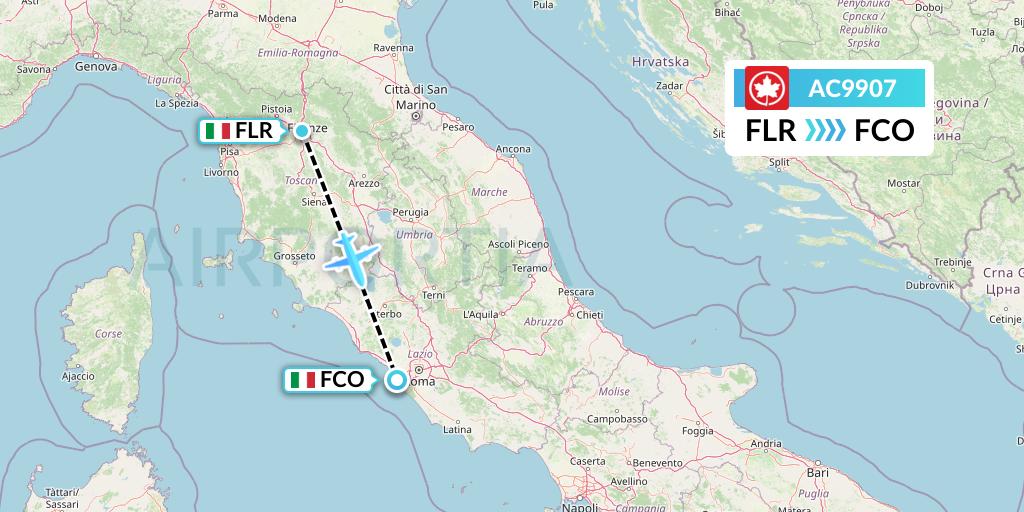 AC9907 Air Canada Flight Map: Florence to Rome