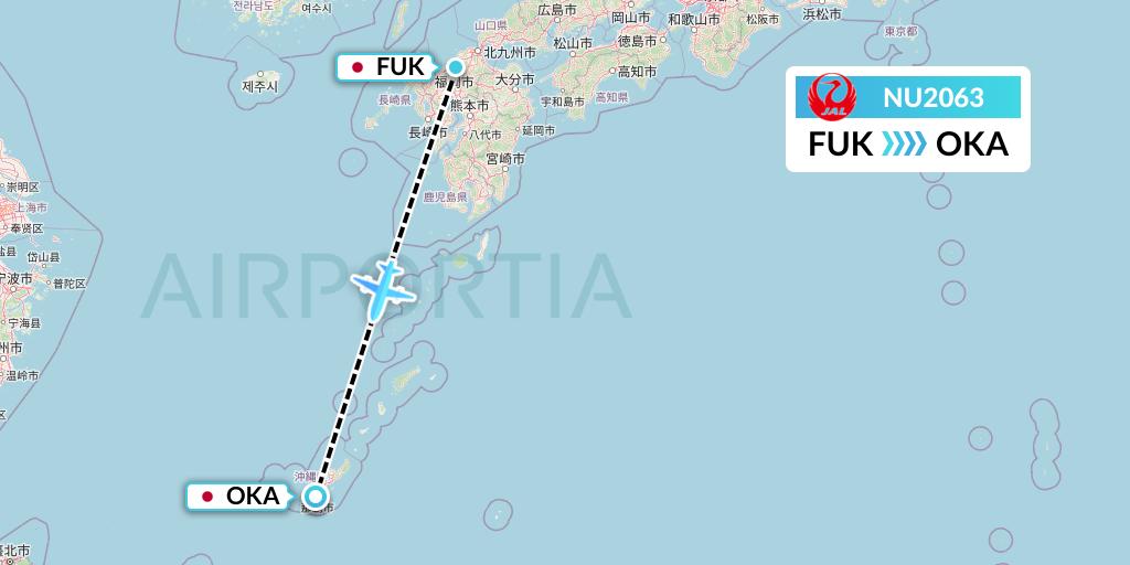 NU2063 Japan Transocean Air Flight Map: Fukuoka to Naha