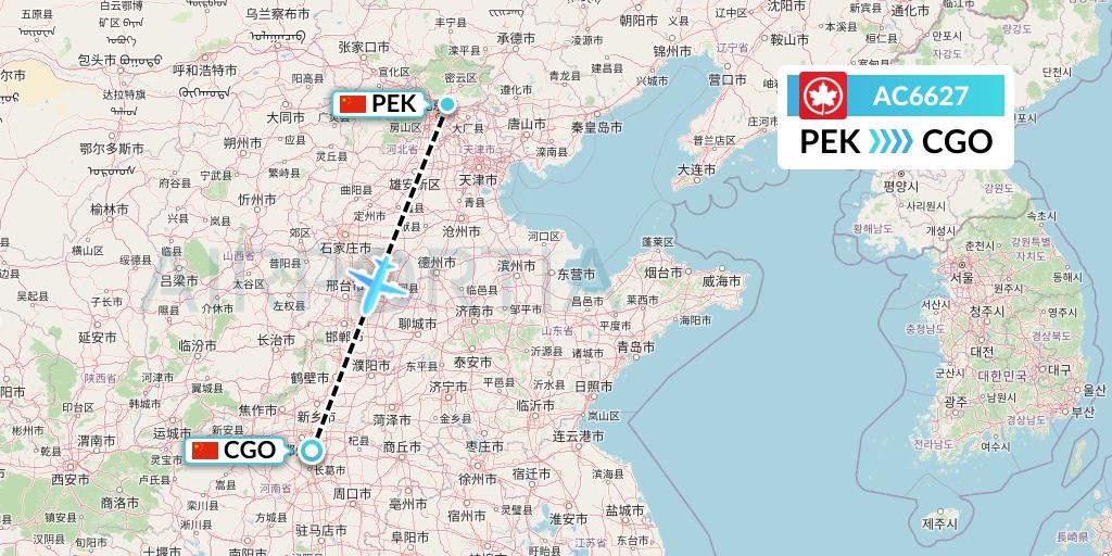 AC6627 Air Canada Flight Map: Beijing to Zhengzhou