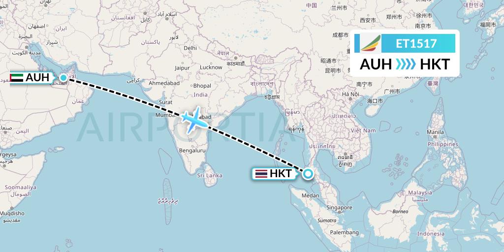 ET1517 Ethiopian Airlines Flight Map: Abu Dhabi to Phuket