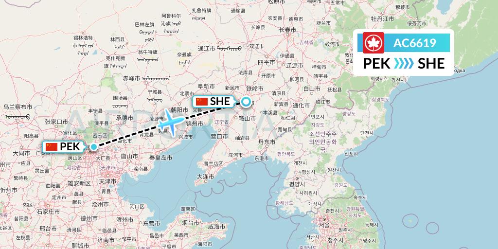 AC6619 Air Canada Flight Map: Beijing to Shenyang
