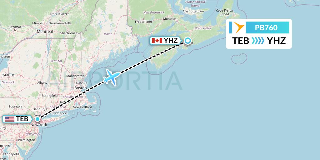 PB760 PAL Airlines Flight Map: Teterboro to Halifax
