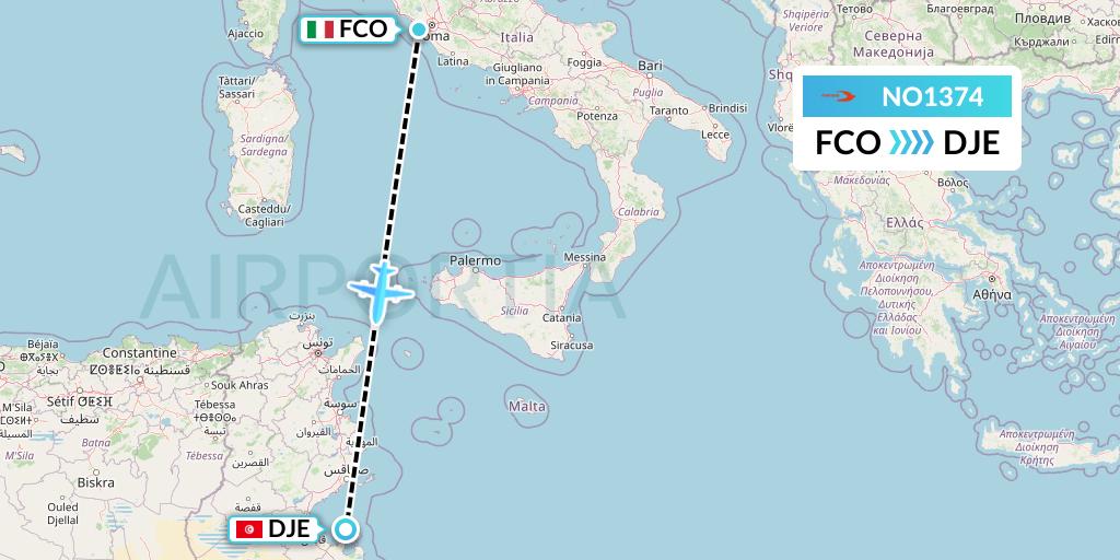 NO1374 Neos Flight Map: Rome to Djerba