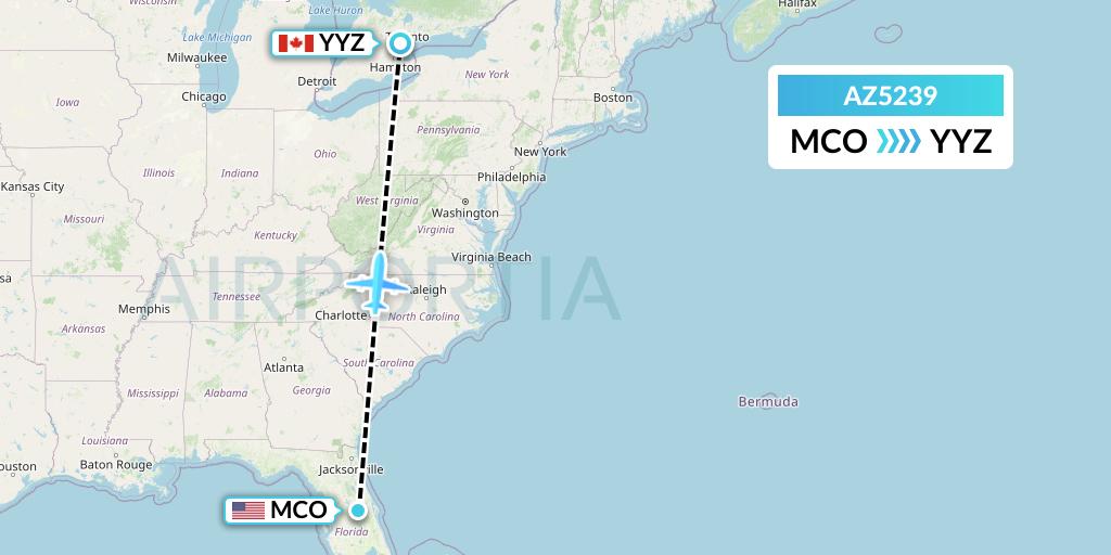 AZ5239 ITA Airways Flight Map: Orlando to Toronto