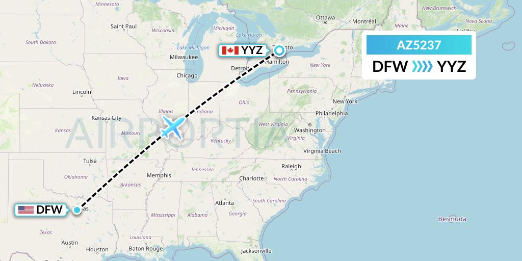 AZ5237 ITA Airways Flight Map: Dallas to Toronto