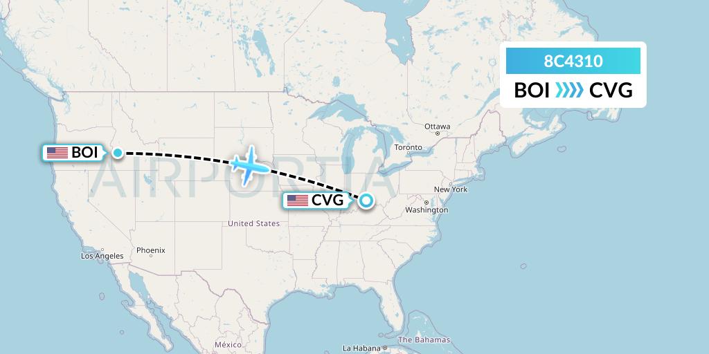 8C4310 Air Transport International Flight Map: Boise to Cincinnati
