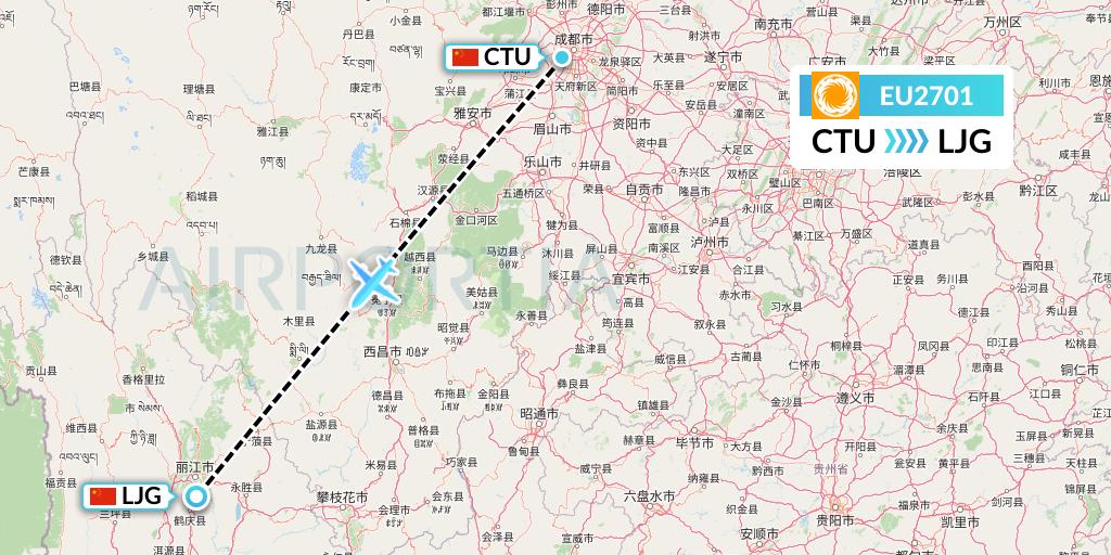 EU2701 Chengdu Airlines Flight Map: Chengdu to Lijiang