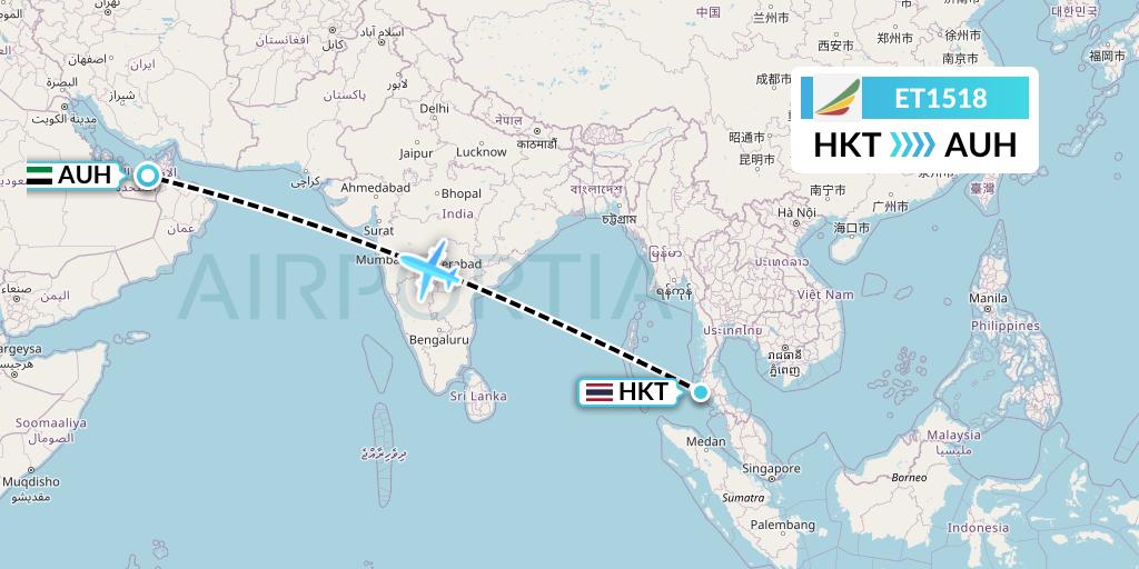 ET1518 Ethiopian Airlines Flight Map: Phuket to Abu Dhabi