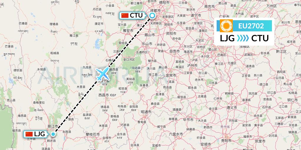 EU2702 Chengdu Airlines Flight Map: Lijiang to Chengdu