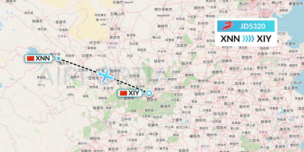 JD5320 Capital Airlines Flight Map: Xining to Xi'an