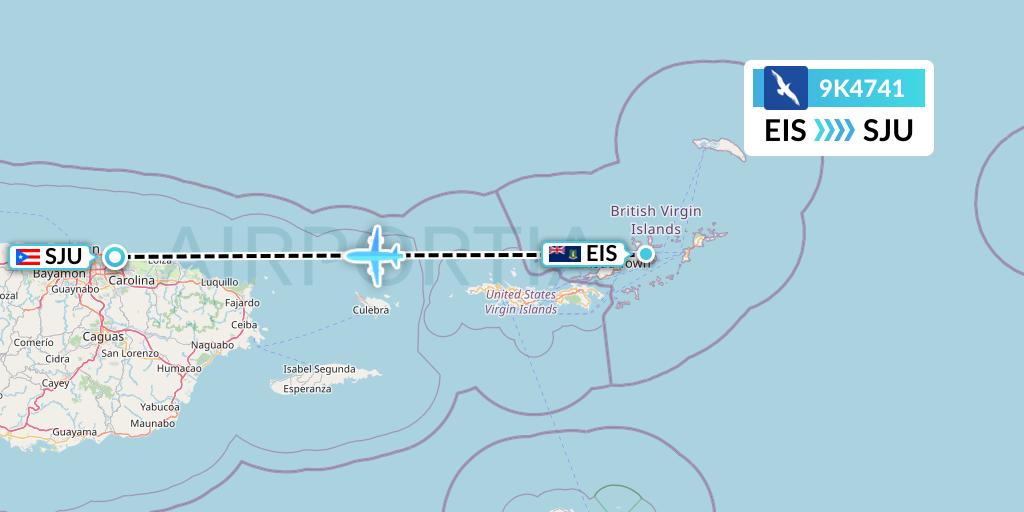 9K4741 Cape Air Flight Map: Beef Island to San Juan