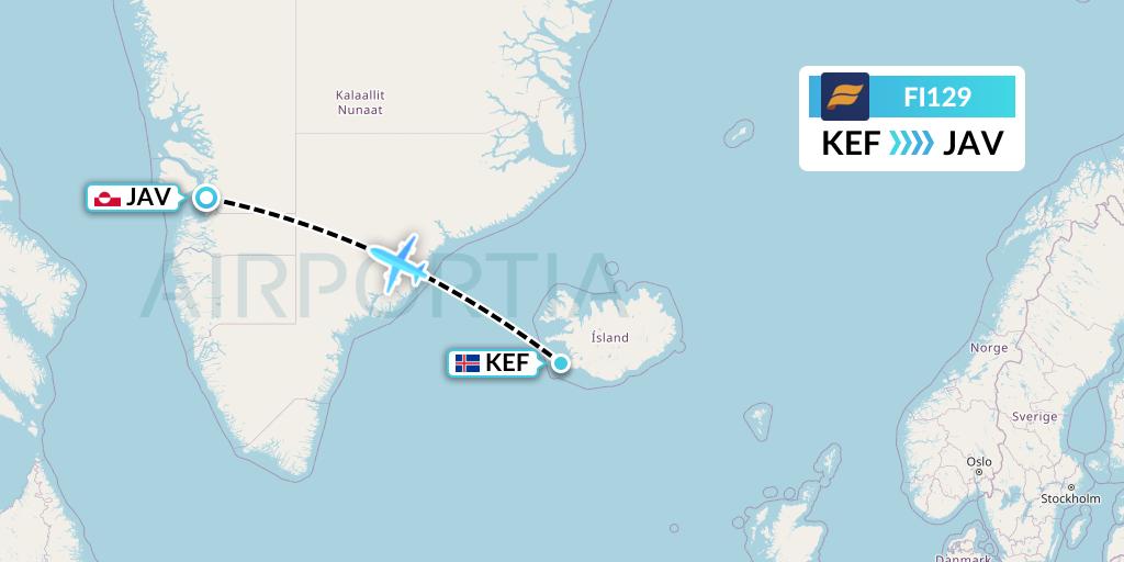FI129 Icelandair Flight Map: Reykjavik to Ilulissat