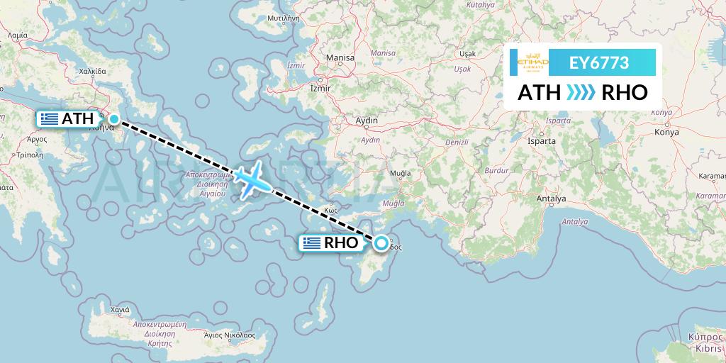EY6773 Etihad Airways Flight Map: Athens to Rhodes