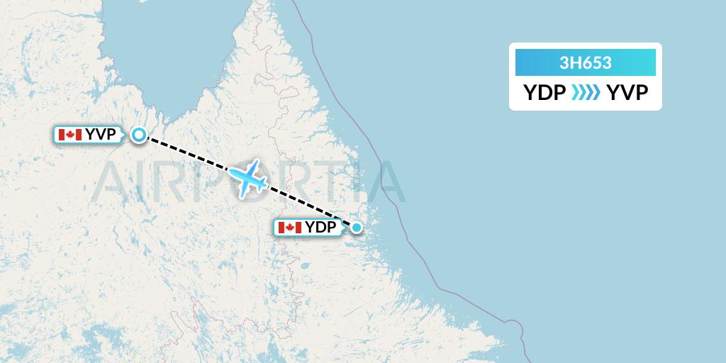 3H653 Air Inuit Flight Map: Nain to Kuujjuaq