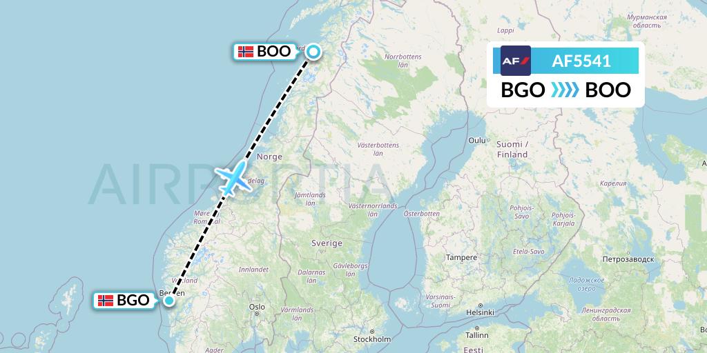 AF5541 Air France Flight Map: Bergen to Bodo