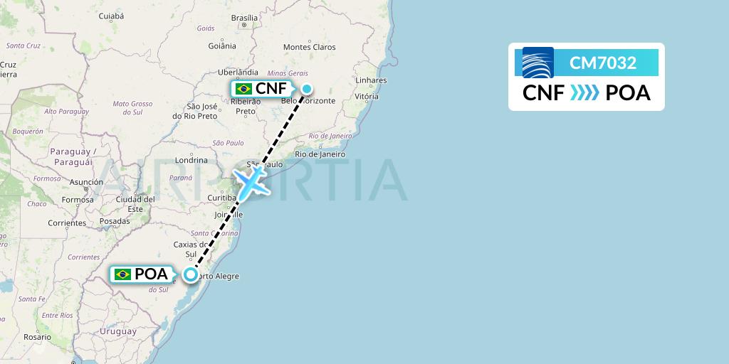 CM7032 Copa Airlines Flight Map: Belo Horizonte to Porto Alegre