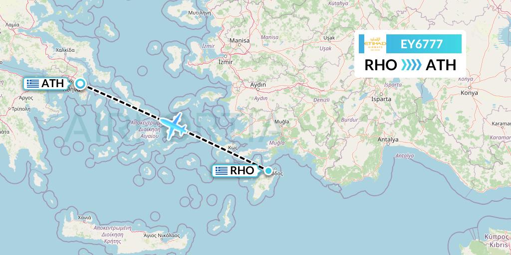 EY6777 Etihad Airways Flight Map: Rhodes to Athens