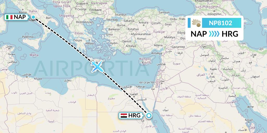 NP8102 Nile Air Flight Map: Naples to Hurghada