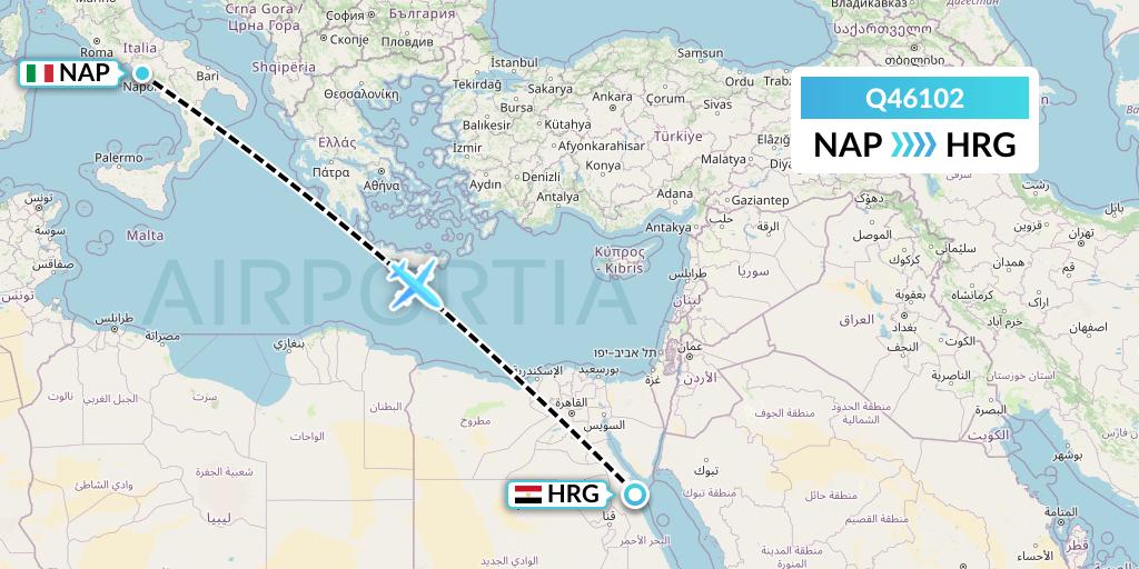 Q46102 Euroairlines Flight Map: Naples to Hurghada
