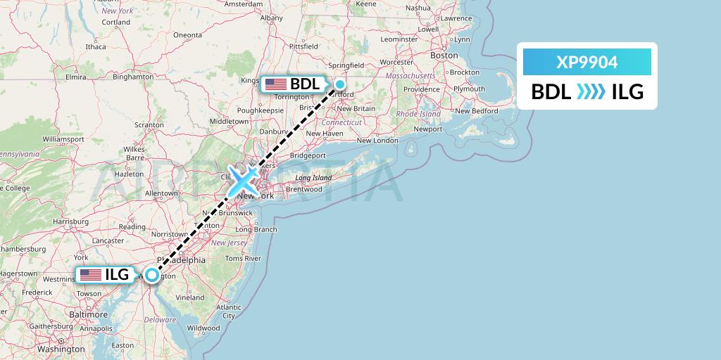 XP9904 Avelo Airlines Flight Map: Windsor Locks to Wilmington