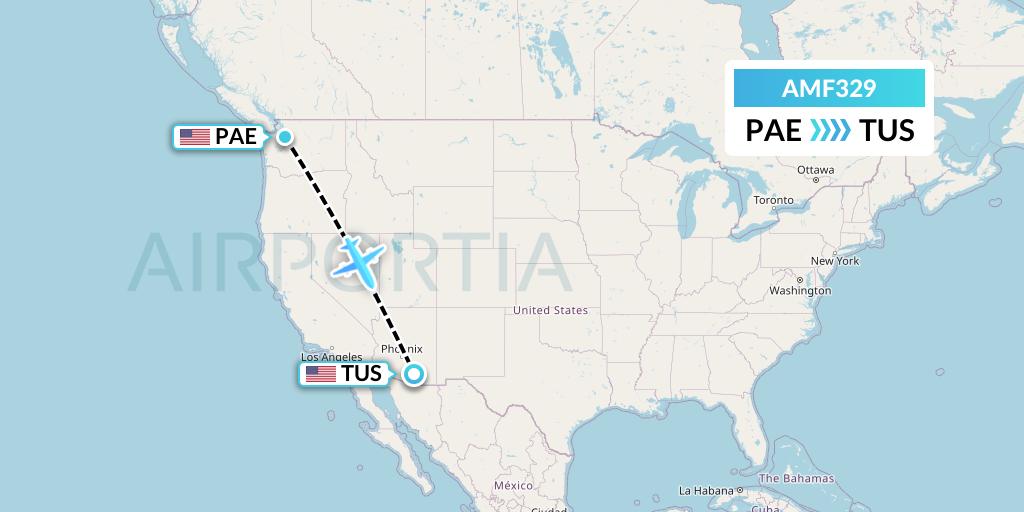 AMF329 Ameriflight Flight Map: Everett to Tucson