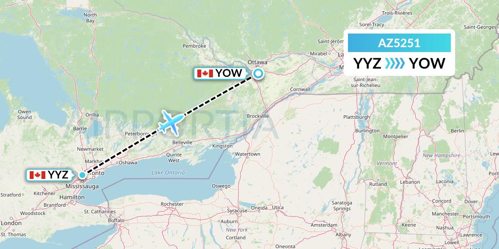 AZ5251 ITA Airways Flight Map: Toronto to Ottawa