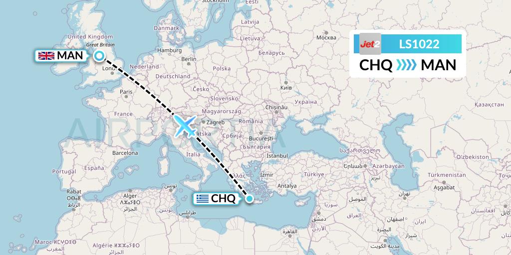 LS1022 Jet2 Flight Map: Chania to Manchester