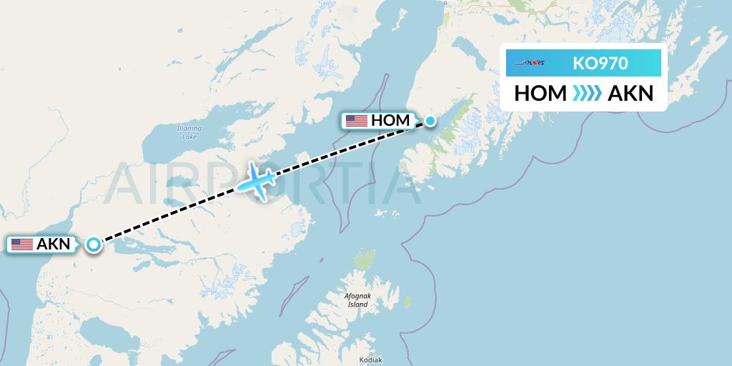 KO970 Komiaviatrans Flight Map: Homer to King Salmon