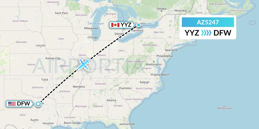 AZ5247 ITA Airways Flight Map: Toronto to Dallas