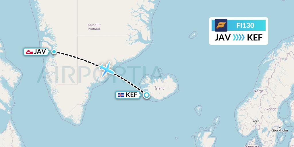 FI130 Icelandair Flight Map: Ilulissat to Reykjavik