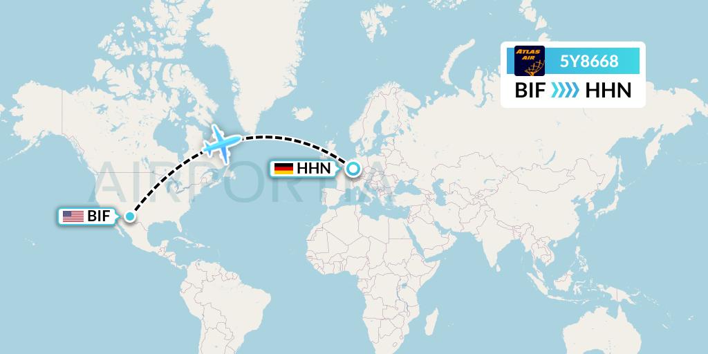 5Y8668 Atlas Air Flight Map: Fort Bliss-El Paso to Hahn