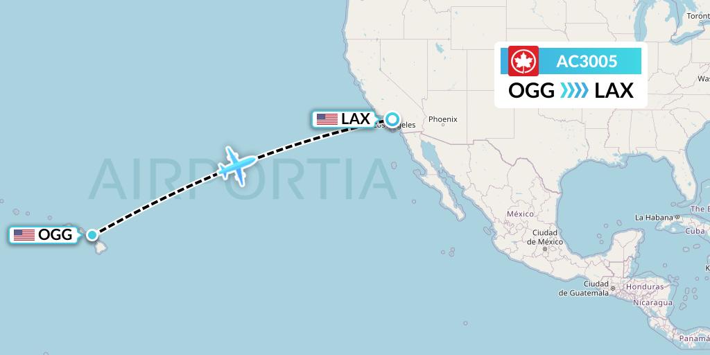 AC3005 Air Canada Flight Map: Kahului to Los Angeles