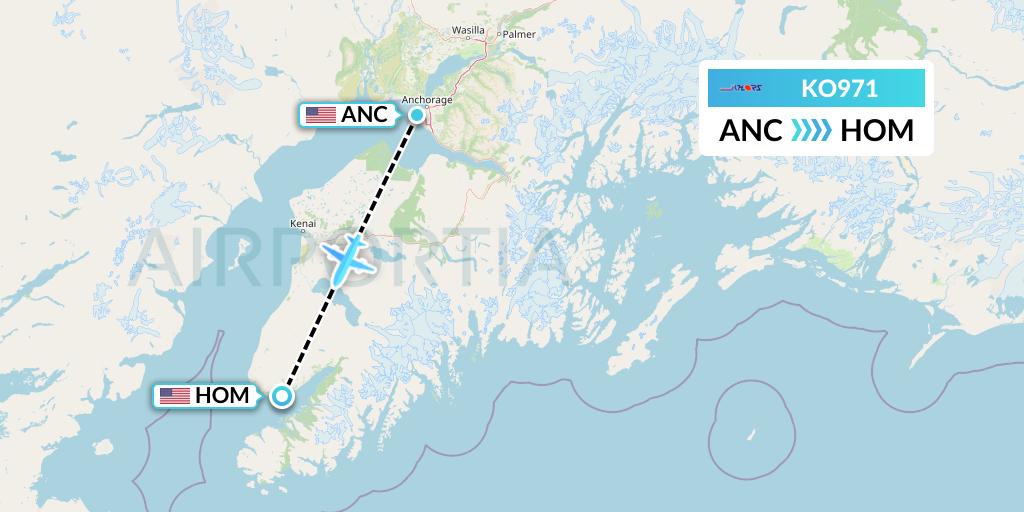 KO971 Komiaviatrans Flight Map: Anchorage to Homer