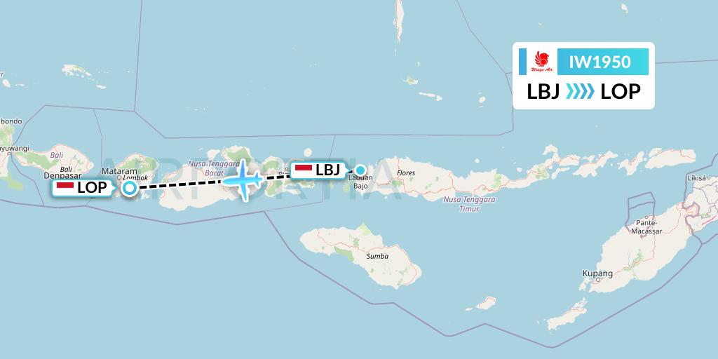 IW1950 Wings Air Flight Map: Labuan Bajo to Lombok