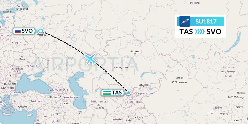 SU1817 Aeroflot Flight Map: Tashkent to Moscow