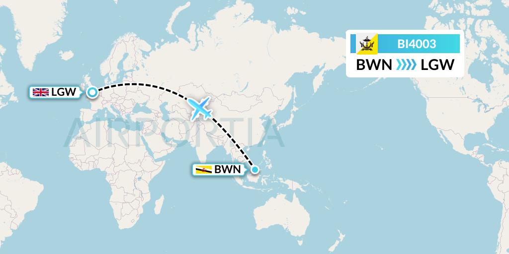 BI4003 Royal Brunei Airlines Flight Map: Brunei to London