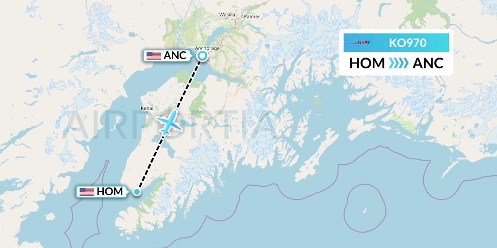 KO970 Komiaviatrans Flight Map: Homer to Anchorage