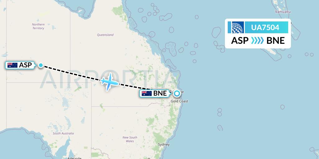 UA7504 United Airlines Flight Map: Alice Springs to Brisbane