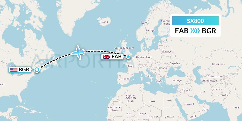 SX800 Flygta Airlines Flight Map: Farnborough to Bangor