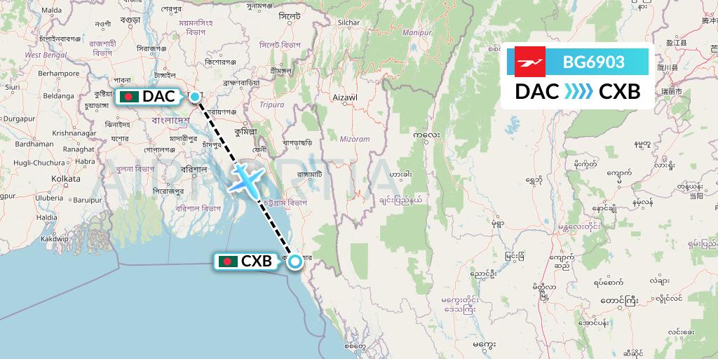 BG6903 Biman Bangladesh Airlines Flight Map: Dhaka to Cox's Bazar