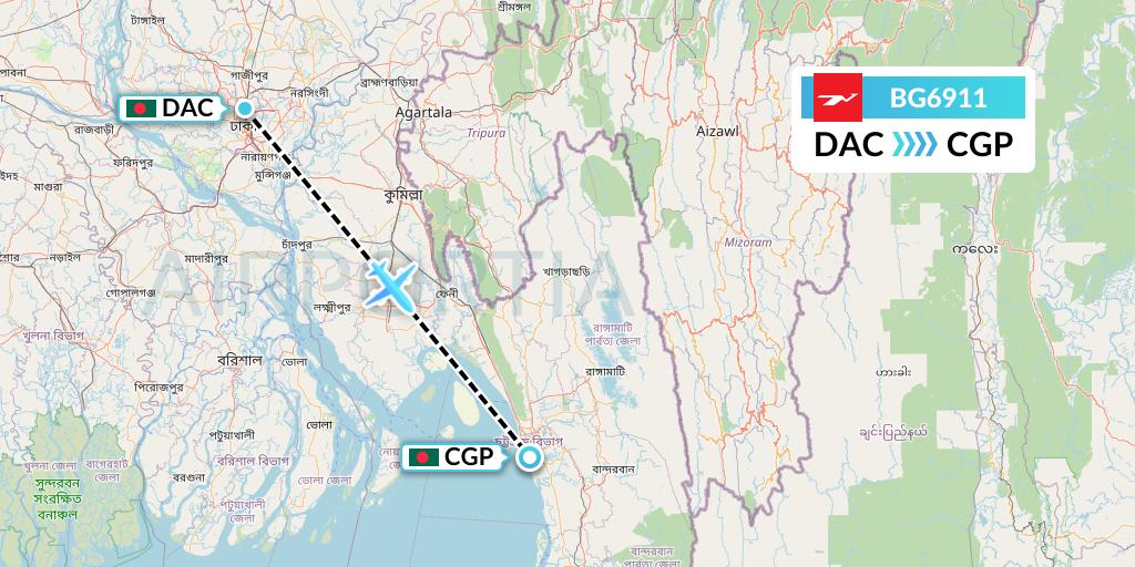 BG6911 Biman Bangladesh Airlines Flight Map: Dhaka to Chittagong