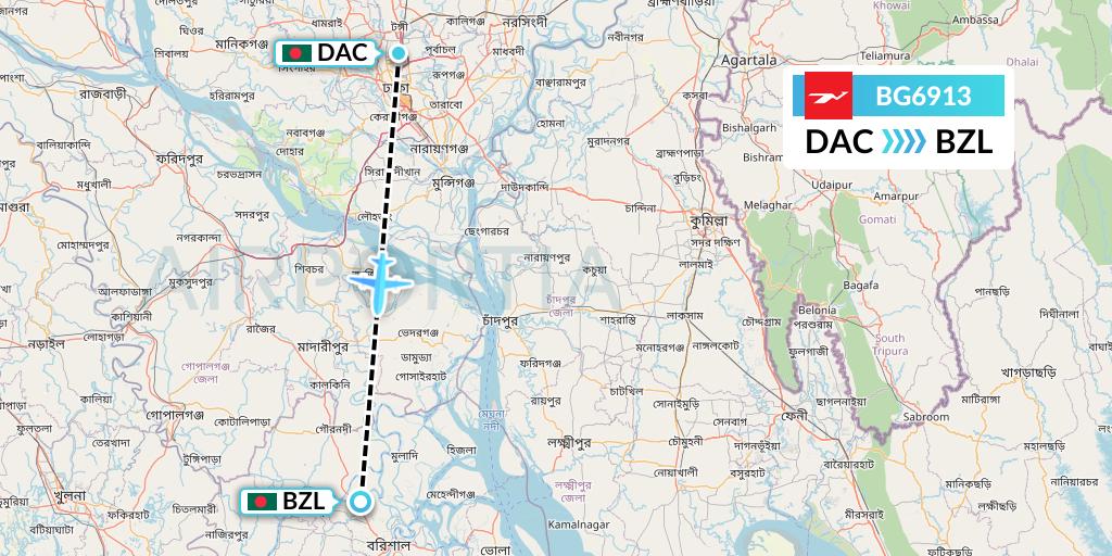 BG6913 Biman Bangladesh Airlines Flight Map: Dhaka to Barisal