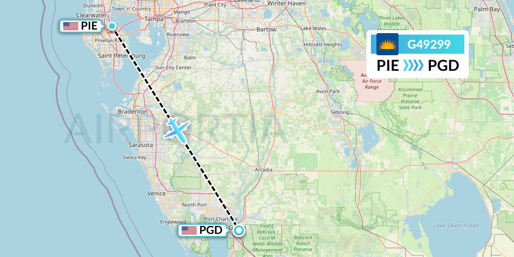 G49299 Allegiant Air Flight Map: St. Petersburg to Punta Gorda