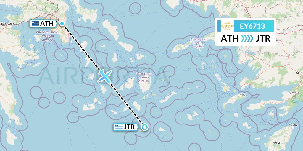EY6713 Etihad Airways Flight Map: Athens to Santorini