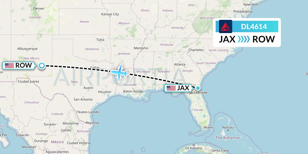 DL4614 Delta Air Lines Flight Map: Jacksonville to Roswell