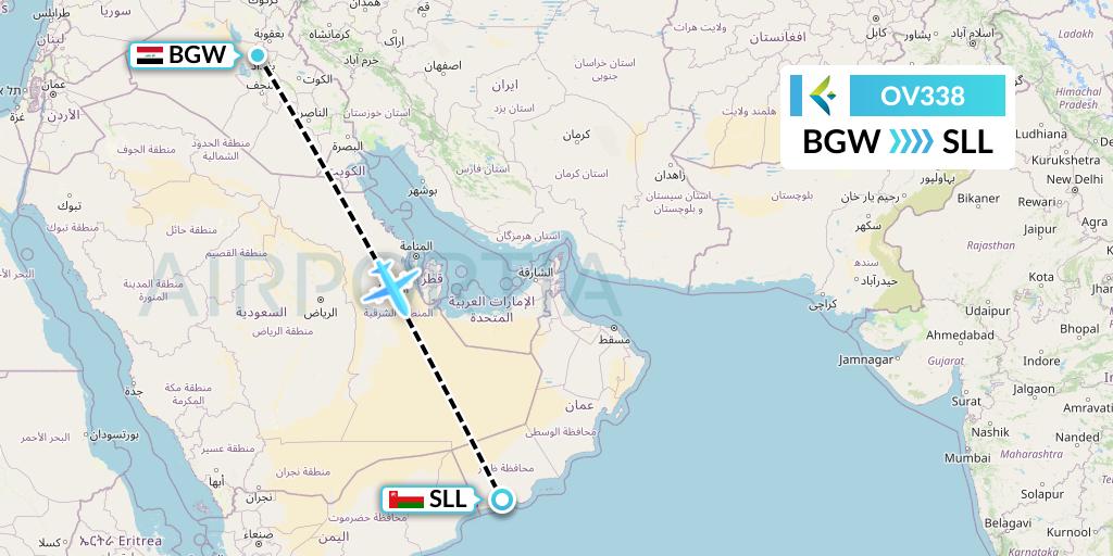 OV338 SalamAir Flight Map: Baghdad to Salalah